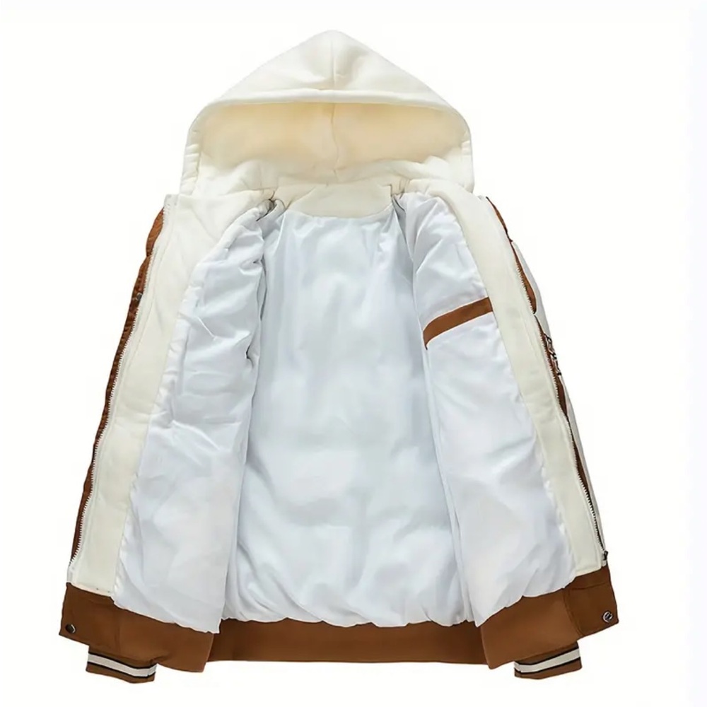 Varsity White and Brown Windbreaker Jacket